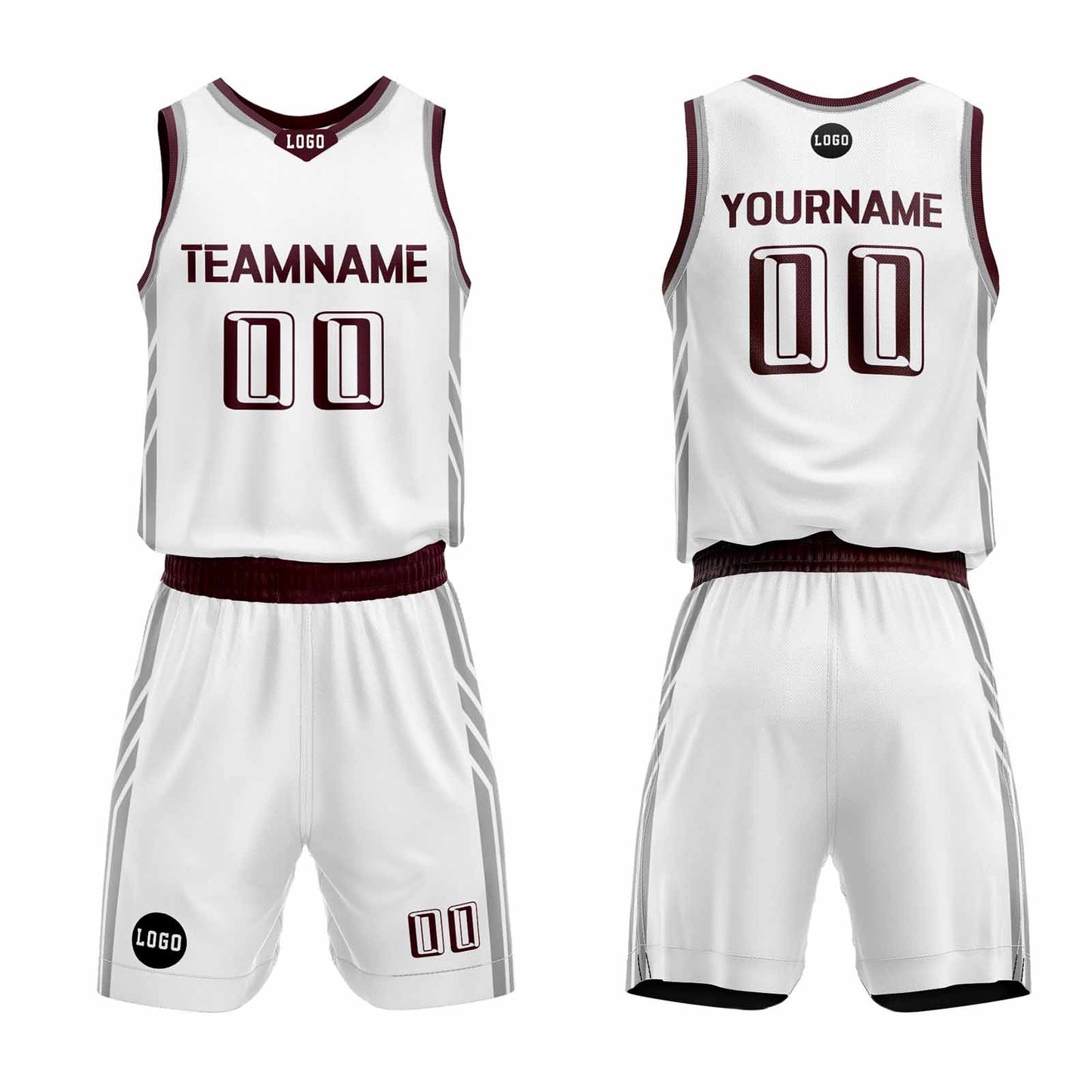 Custom White Dark Red Basketball Jersey Uniform Suit Printed Your Logo Name Number