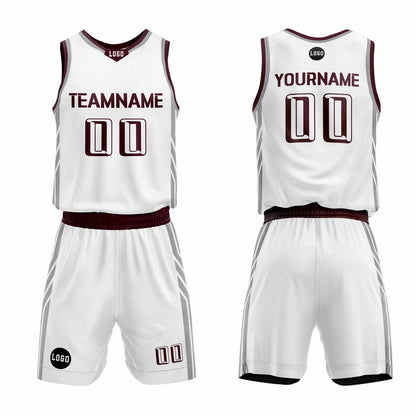 Custom White Dark Red Basketball Jersey Uniform Suit Printed Your Logo Name Number