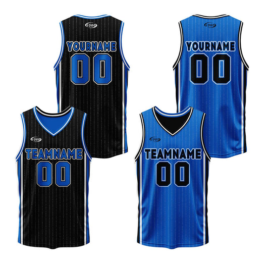 Custom Black Blue Reversible Basketball Suit for Adults and Kids Personalized Jersey