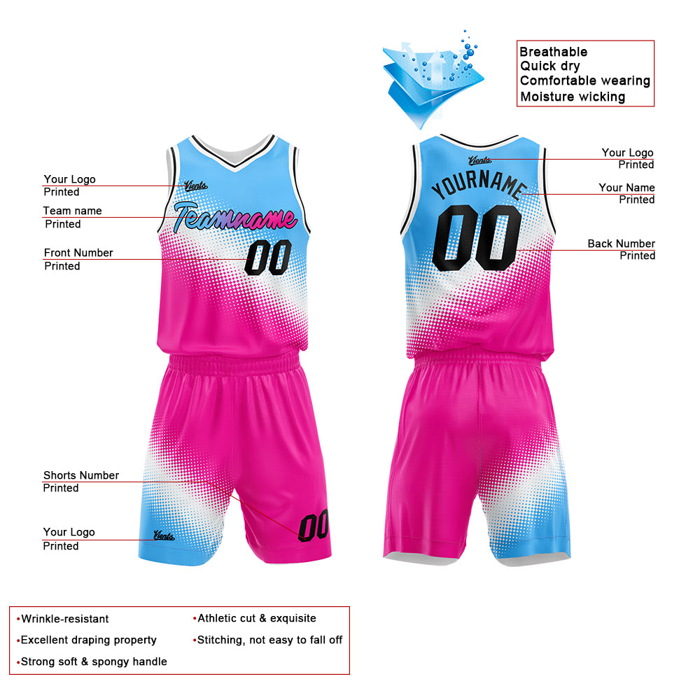 Custom Light Blue-White-Hot Pink Basketball Suit for Adults and Kids  Personalized Jersey