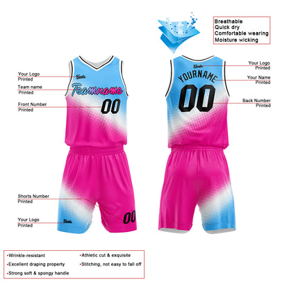Custom Light Blue-White-Hot Pink Basketball Suit for Adults and Kids  Personalized Jersey
