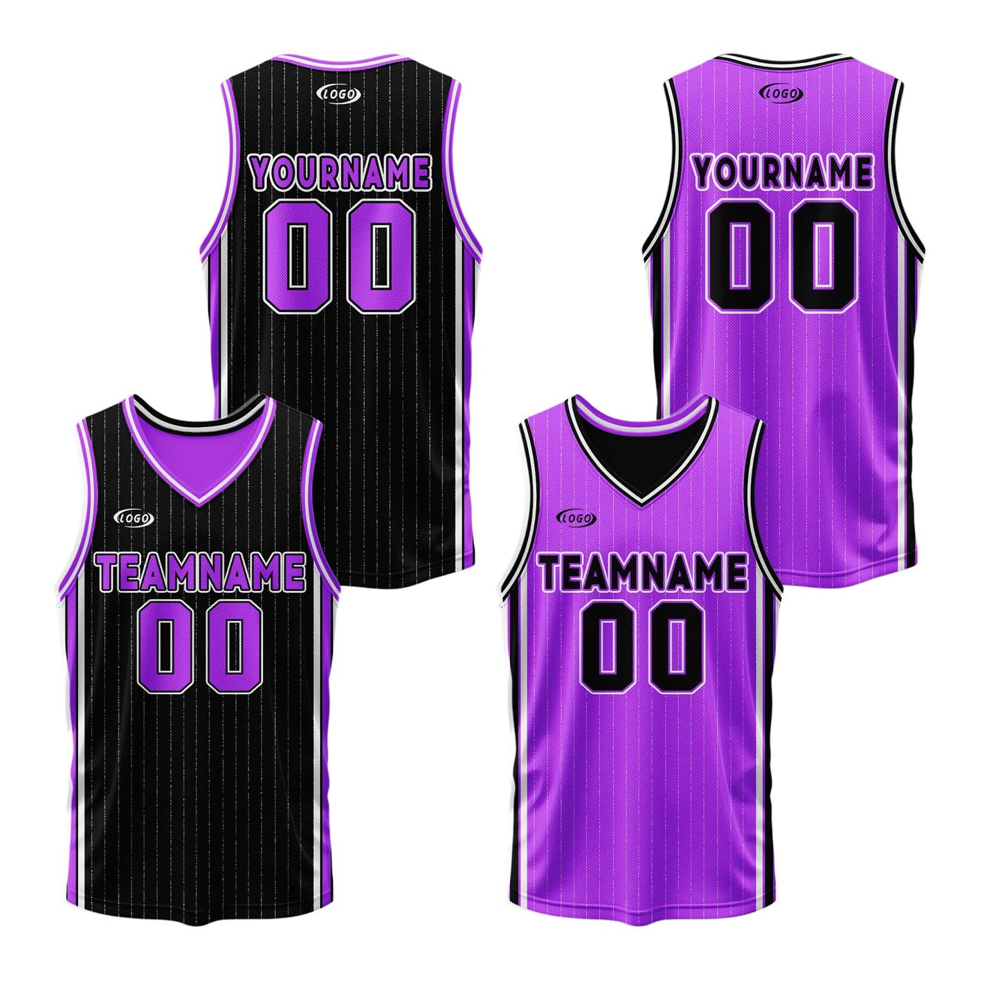 Custom Black Neon Purple Reversible Basketball Suit for Adults and Kids Personalized Jersey