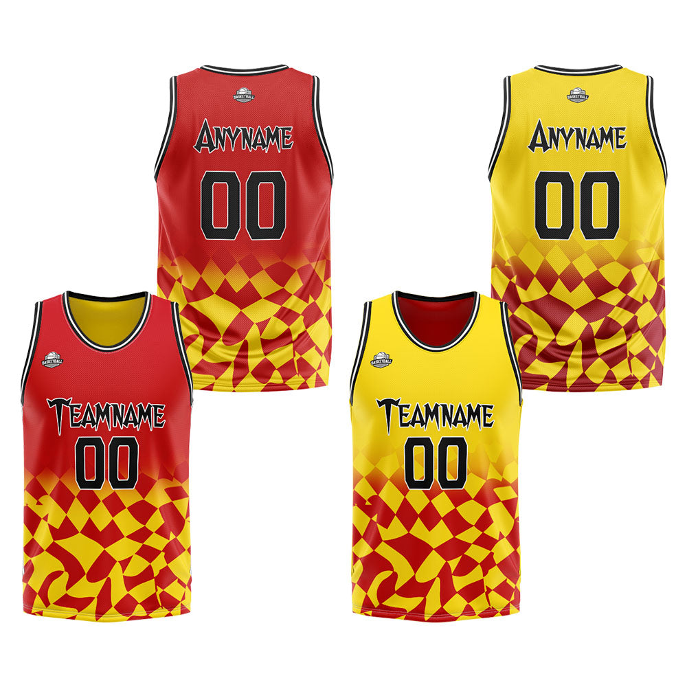 Custom Reversible Basketball Suit for Adults and Kids Personalized Jersey Red&Yellow