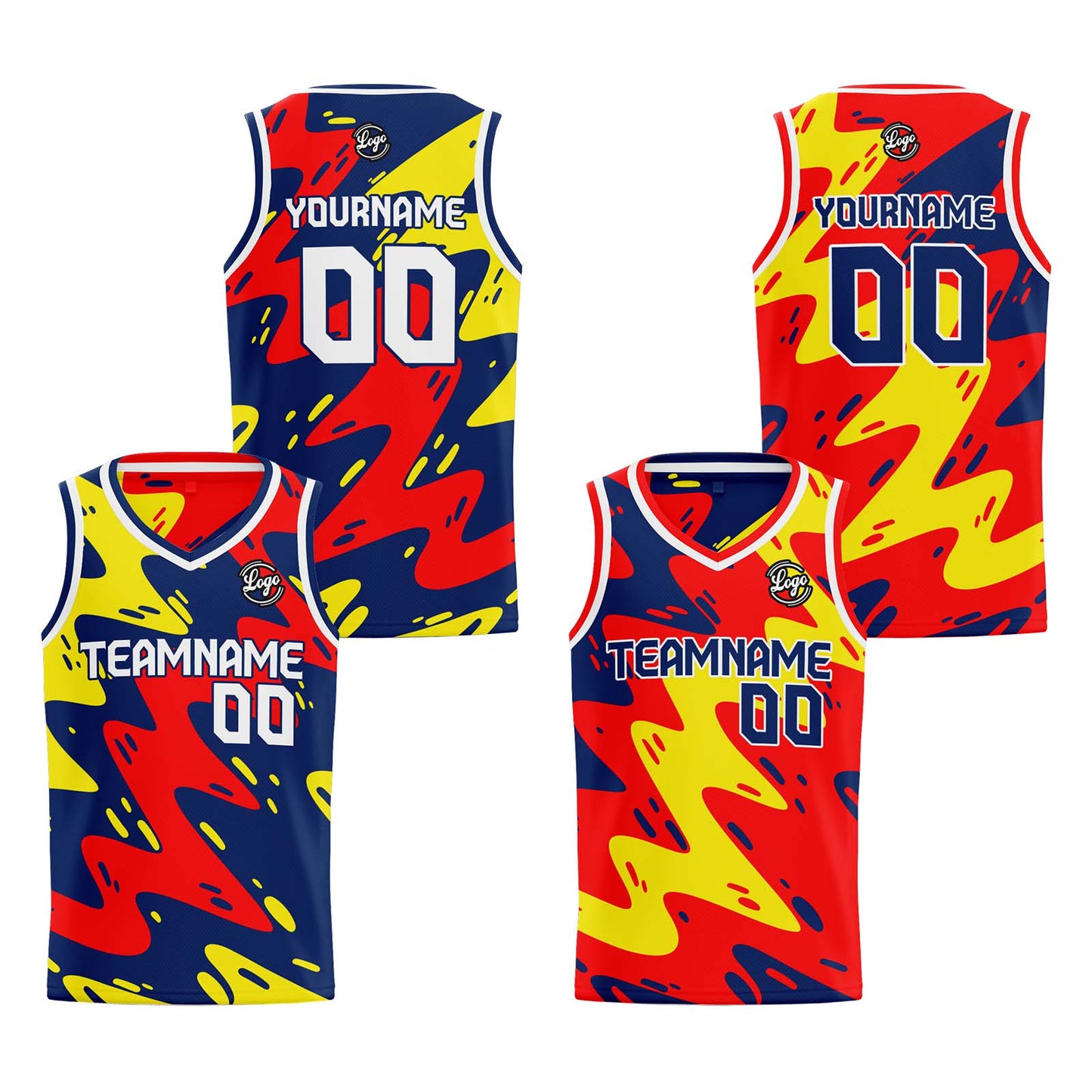 Custom Navy Red Yellow Reversible Basketball Suit for Adults and Kids Personalized Jersey
