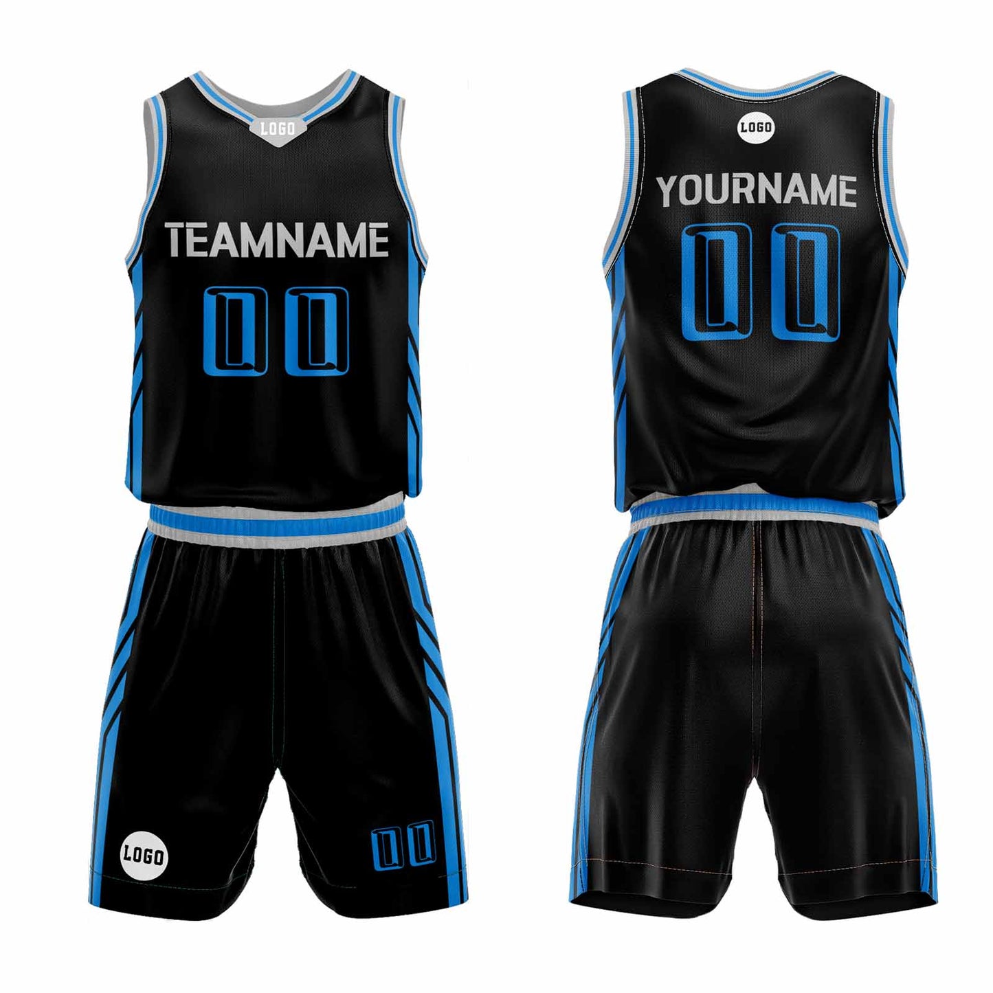 Custom Black Blue Basketball Jersey Uniform Suit Printed Your Logo Name Number