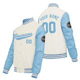 Custom Cream White Blue Varsity Jackets for Men Women Youth Personalized Letterman Jackets