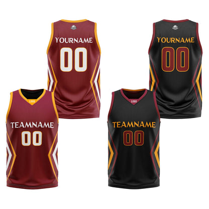 Custom Burgundy Black Reversible Basketball Jersey Uniform Suit Printed Your Logo Name Number