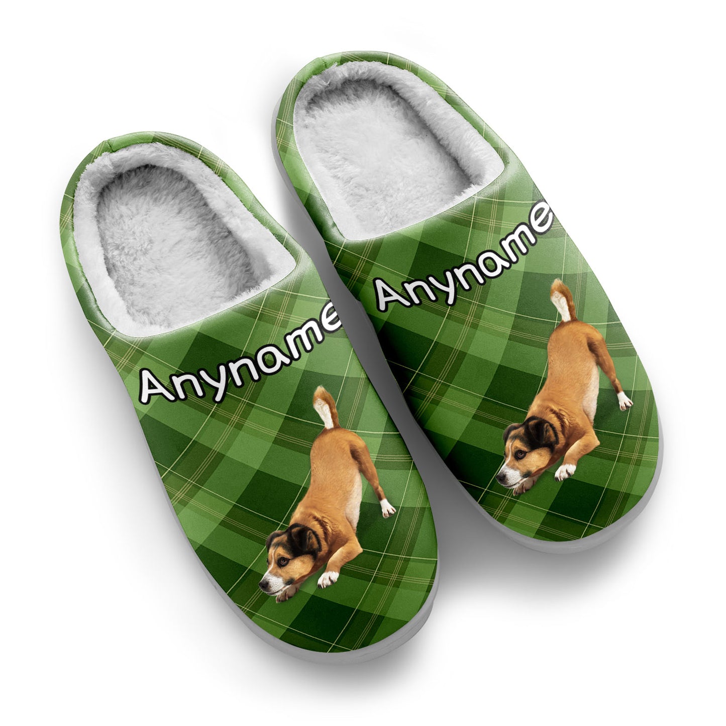Custom Your Own Personalized Cotton Slippers for Dog Cat Lover Add Any Text Photoes Green Tartan