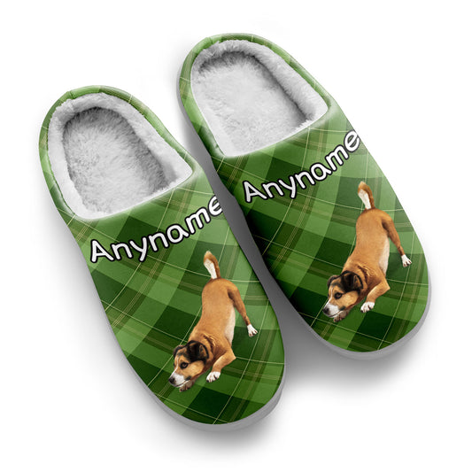 Custom Your Own Personalized Cotton Slippers for Dog Cat Lover Add Any Text Photoes Green Tartan
