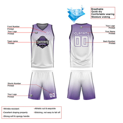 Custom White Purple Black Reversible Basketball Suit for Adults and Kids Personalized Jersey