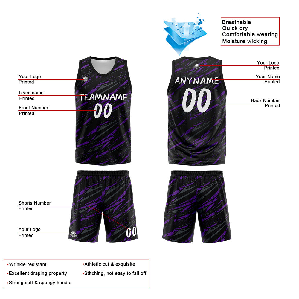 Custom Reversible Basketball Suit for Adults and Kids Personalized Jersey Damage-Purple