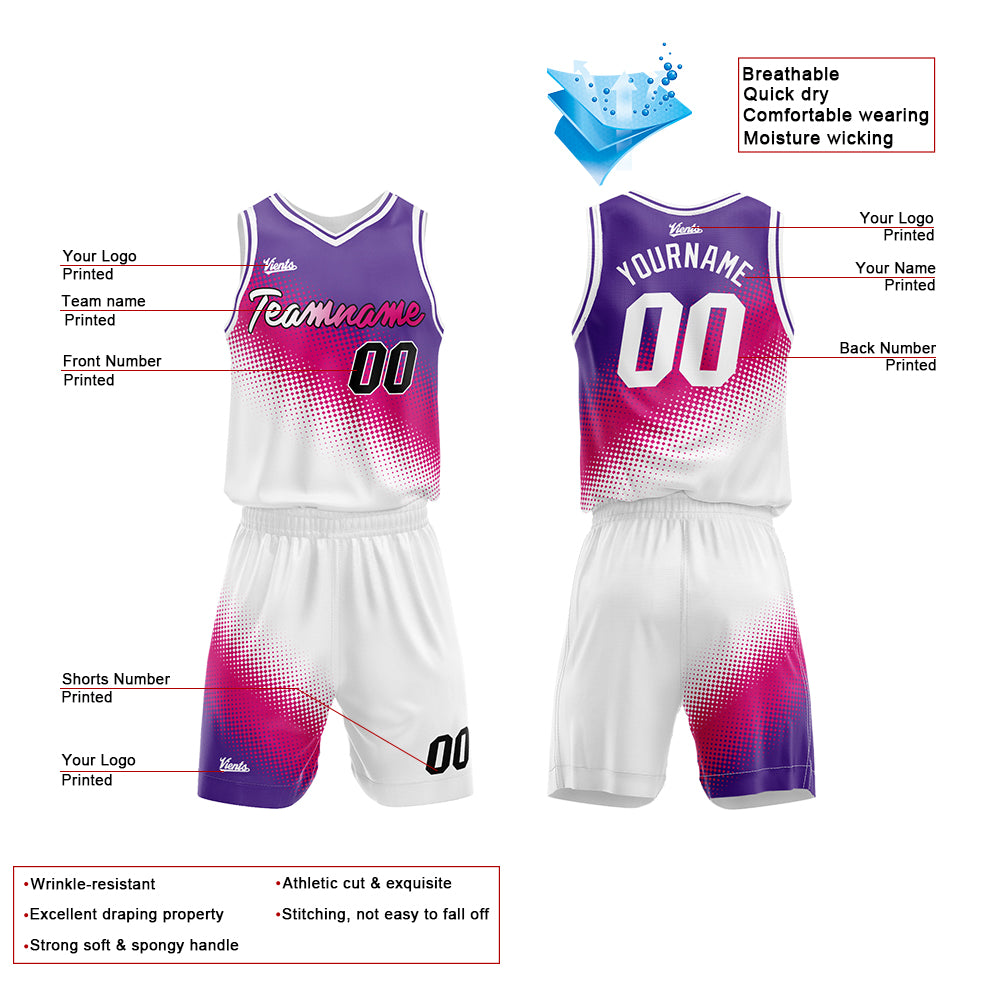 Custom Purple-Hot Pink-White Basketball Suit for Adults and Kids  Personalized Jersey