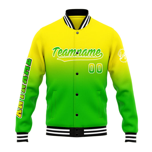 Custom Gradient Varsity Jacket Letterman jacket for Men, Women and Youth Yellow Green