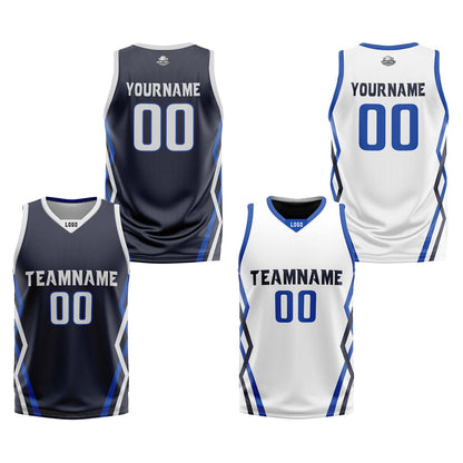 Custom Navy White Reversible Basketball Jersey Uniform Suit Printed Your Logo Name Number