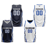 Custom Navy White Reversible Basketball Jersey Uniform Suit Printed Your Logo Name Number