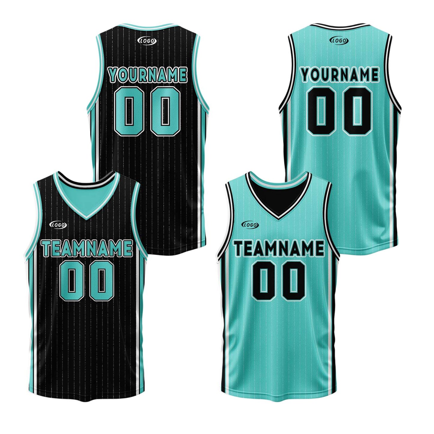 Custom Black Cyan Reversible Basketball Suit for Adults and Kids Personalized Jersey