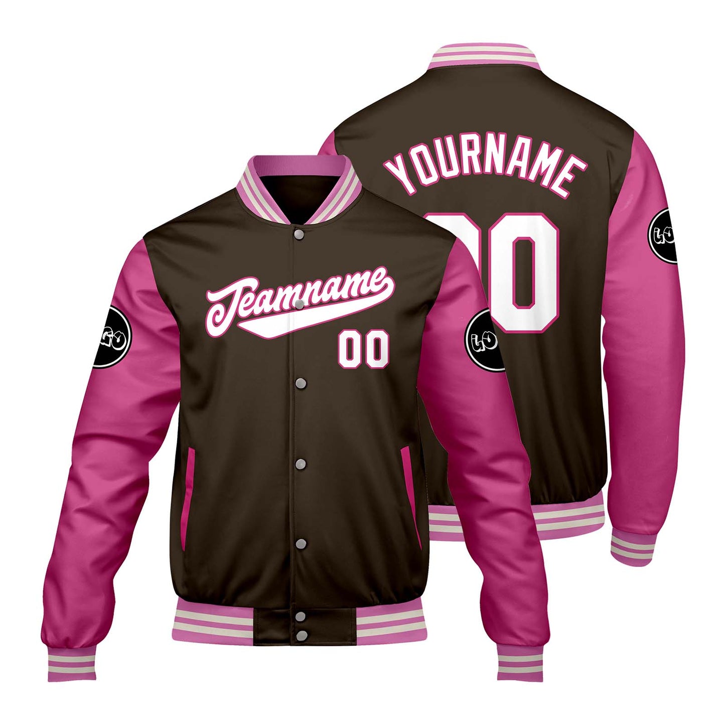 Custom Brown Pink Varsity Jackets for Men Women Youth Personalized Letterman Jackets