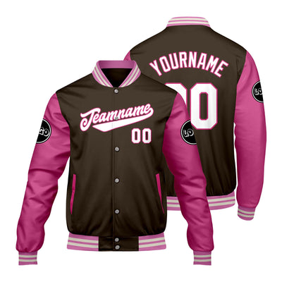 Custom Brown Pink Varsity Jackets for Men Women Youth Personalized Letterman Jackets