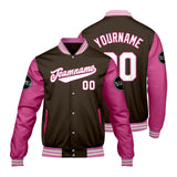 Custom Brown Pink Varsity Jackets for Men Women Youth Personalized Letterman Jackets