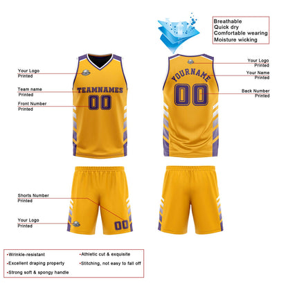 Custom Orange Purple White Reversible Basketball Suit for Adults and Kids Personalized Jersey