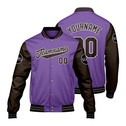 Custom Purple Brown Varsity Jackets for Men Women Youth Personalized Letterman Jackets