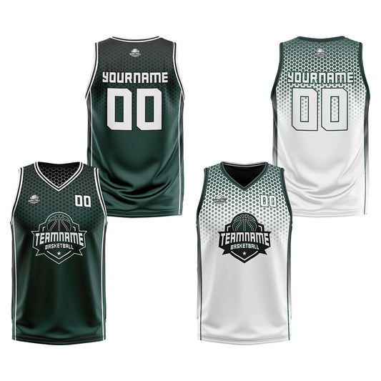 Custom Olive Green White Black Reversible Basketball Suit for Adults and Kids Personalized Jersey