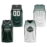 Custom Olive Green White Black Reversible Basketball Suit for Adults and Kids Personalized Jersey