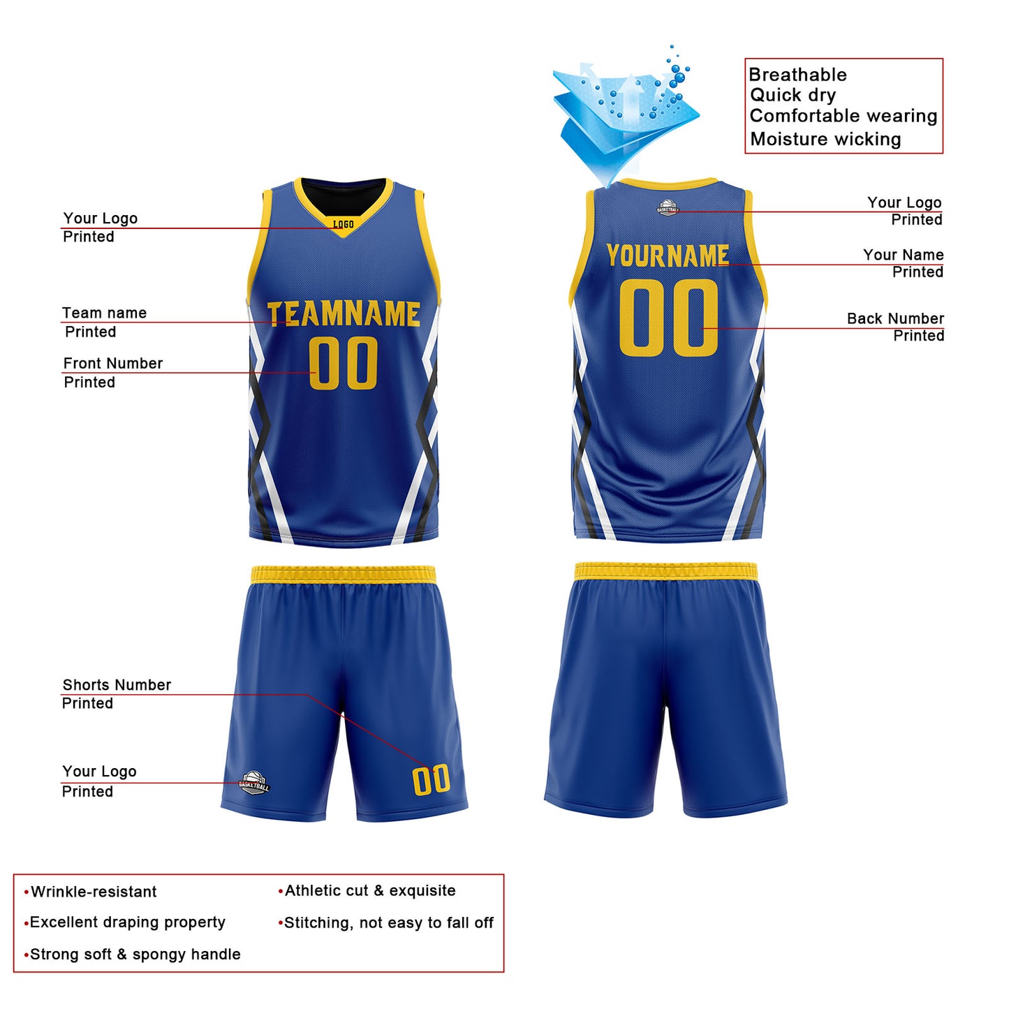 Custom Royal Black Reversible Basketball Jersey Uniform Suit Printed Your Logo Name Number