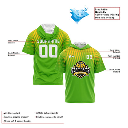 Custom Green Yellow Hooded T-Shirt Short Sleeve Hoodies for Men Women Shirts with Hoods Printed Name Logo
