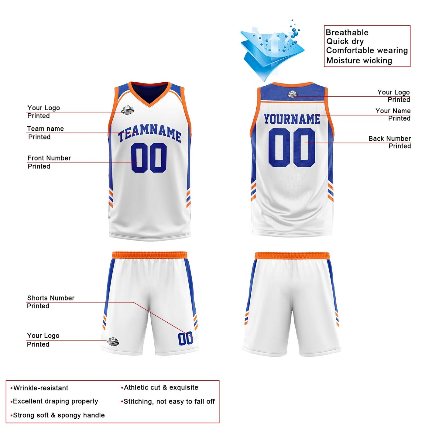 Custom Orange Royal Reversible Basketball Suit for Adults and Kids Personalized Jersey
