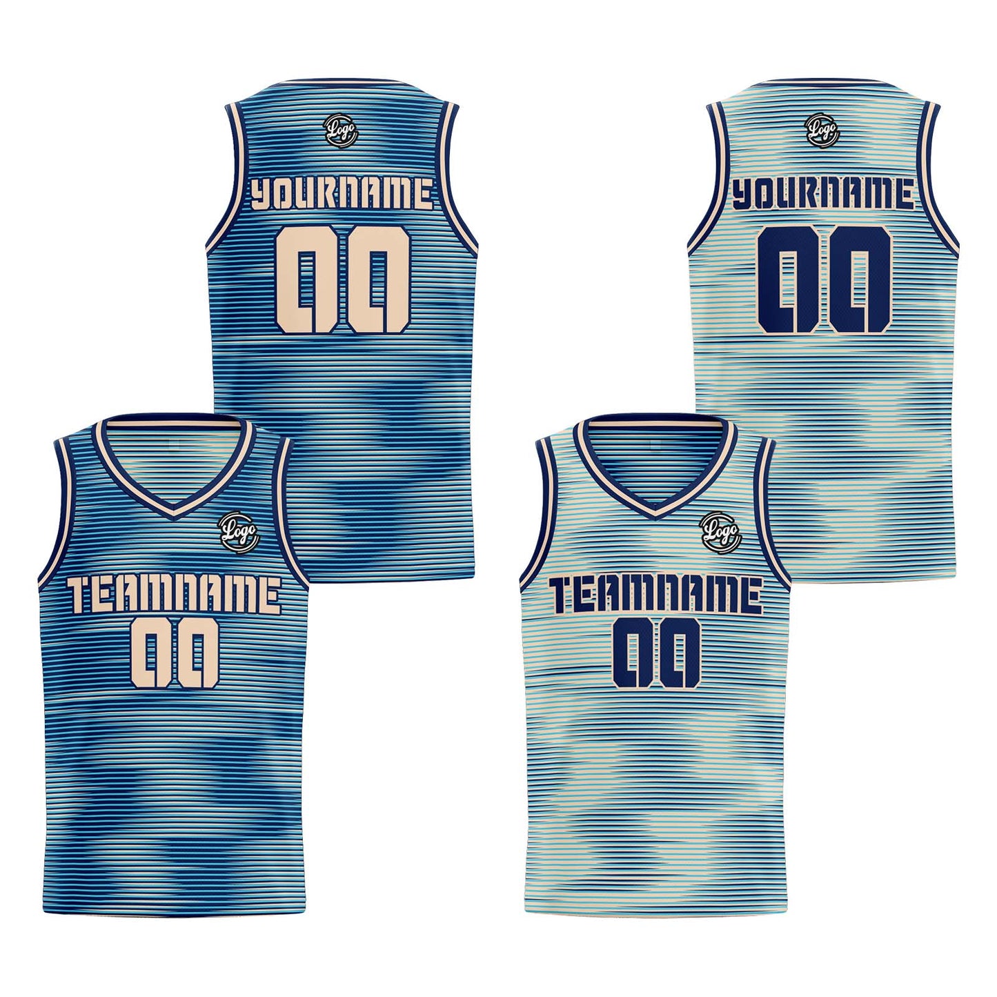 Custom Navy Cream Reversible Basketball Suit for Adults and Kids Personalized Jersey