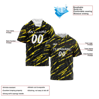 Custom Black Yellow Hooded T-Shirt Short Sleeve Hoodies for Men Women Shirts with Hoods Printed Name Logo