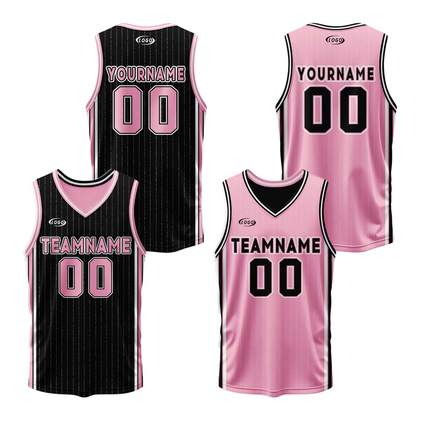 Custom Black Pink Reversible Basketball Suit for Adults and Kids Personalized Jersey