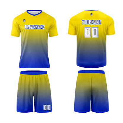 Custom Yellow Blue Uniform Jersey Kids Adults Personalized Set Jersey Shirt