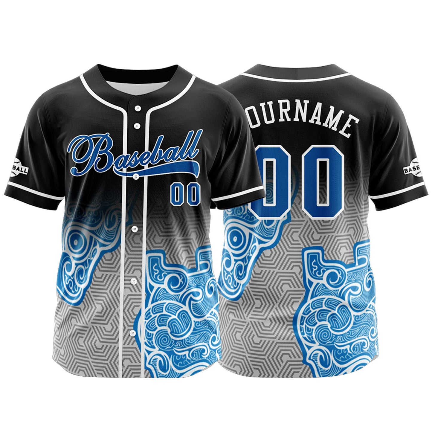 Custom Black Blue Button Down Baseball Jersey for Men Women Adult Youth Print Name Number Logo