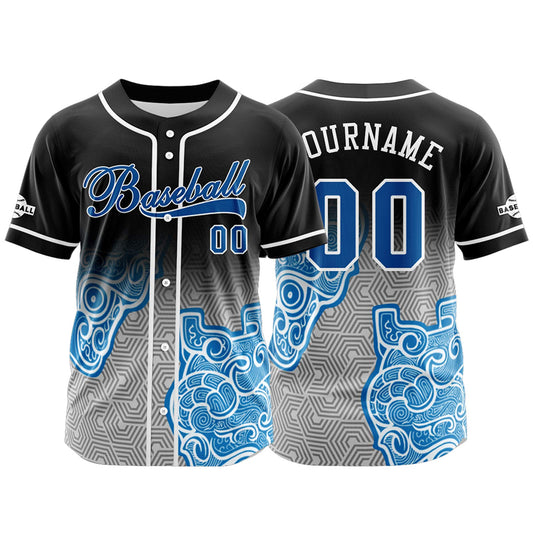 Custom Black Blue Button Down Baseball Jersey for Men Women Adult Youth Print Name Number Logo