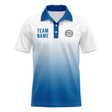 Custom White Blue Football Polo Shirts  Add Your Unique Logo/Name/Number