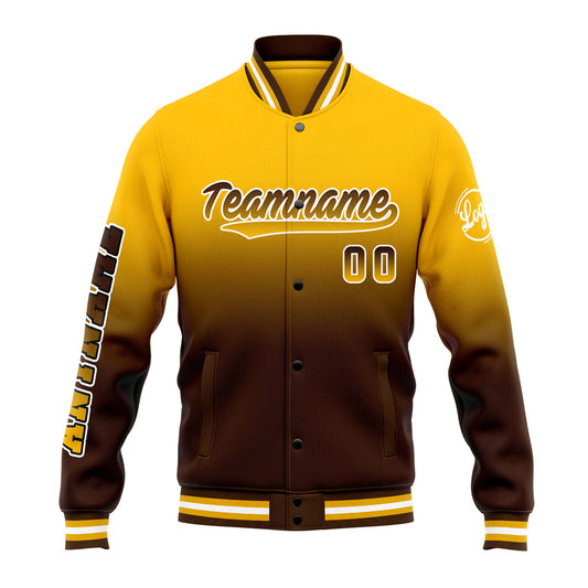 Custom Gradient Varsity Jacket Letterman jacket for Men, Women and Youth Yellow Brown