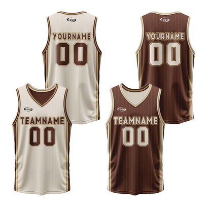 Custom Cream Brown Reversible Basketball Suit for Adults and Kids Personalized Jersey