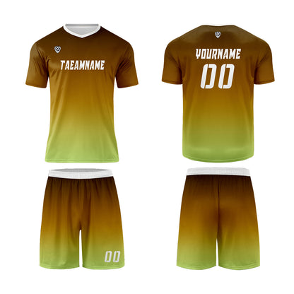 Custom Brown Yellow Green Uniform Jersey Kids Adults Personalized Set Jersey Shirt