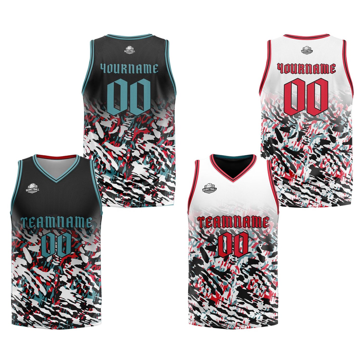 Custom Black Red Green Reversible Basketball Suit for Adults and Kids Personalized Jersey