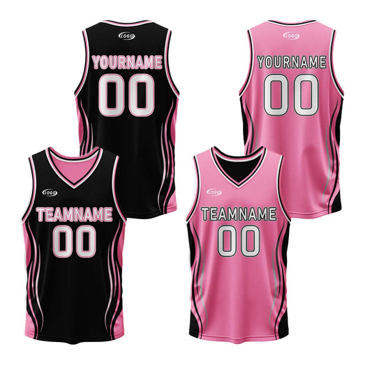 Custom Black Pink Reversible Basketball Suit for Adults and Kids Personalized Jersey