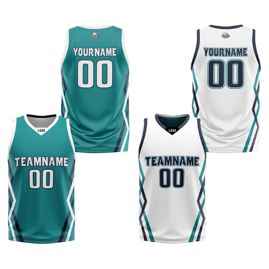 Custom Teal White Reversible Basketball Jersey Uniform Suit Printed Your Logo Name Number