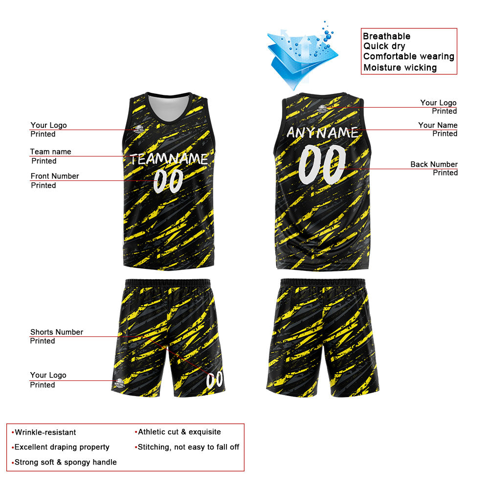 Custom Reversible Basketball Suit for Adults and Kids Personalized Jersey Damage-Yellow