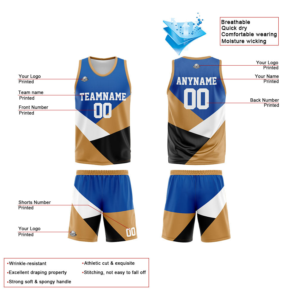 Custom Reversible Basketball Suit for Adults and Kids Personalized Jersey Royal&Gold