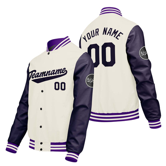 Custom Cream White Purple Varsity Jackets for Men Women Youth Personalized Letterman Jackets