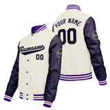Custom Cream White Purple Varsity Jackets for Men Women Youth Personalized Letterman Jackets