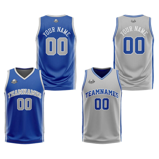 Custom Royal Grey White Reversible Basketball Suit for Adults and Kids Personalized Jersey