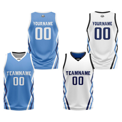 Custom Light Blue White Reversible Basketball Jersey Uniform Suit Printed Your Logo Name Number