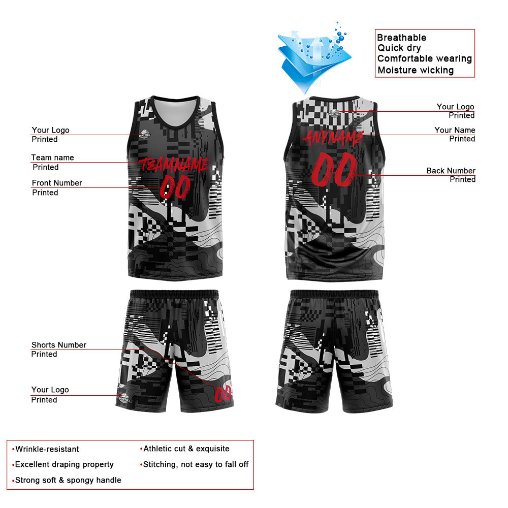 Custom Reversible Basketball Suit for Adults and Kids Personalized Jersey Black&Gray